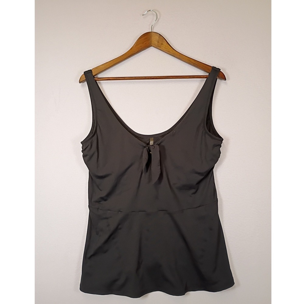 Classic Minimalist Lands' End‎ Womens 14 Black Tie Front Peplum Tankini Top